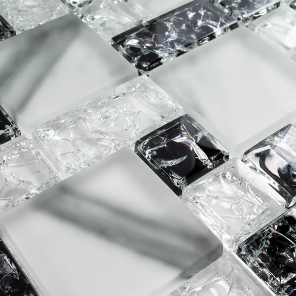 Tilegen Crushed 1 X 2 Crackle Glass Mosaic Tile In White Black Wall Tile 10 Sheets 9 6sqft Overstock 27973257