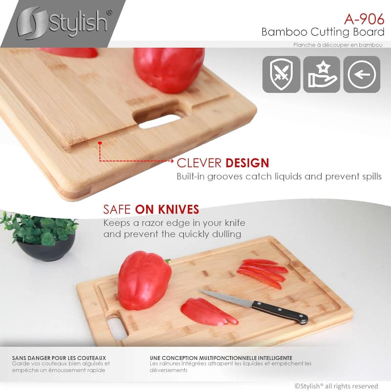 STYLISH 17 inch Large and Thick Bamboo Cutting Board with Juice Groove - 16.75" x 11"