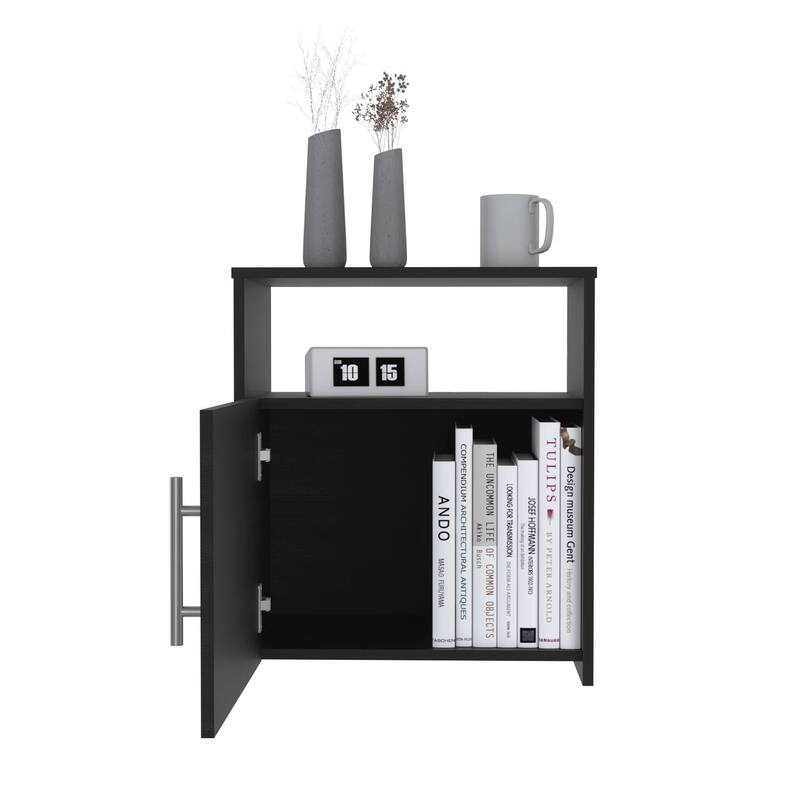 Black Wengue Nightstand with One Cabinet and Shelf