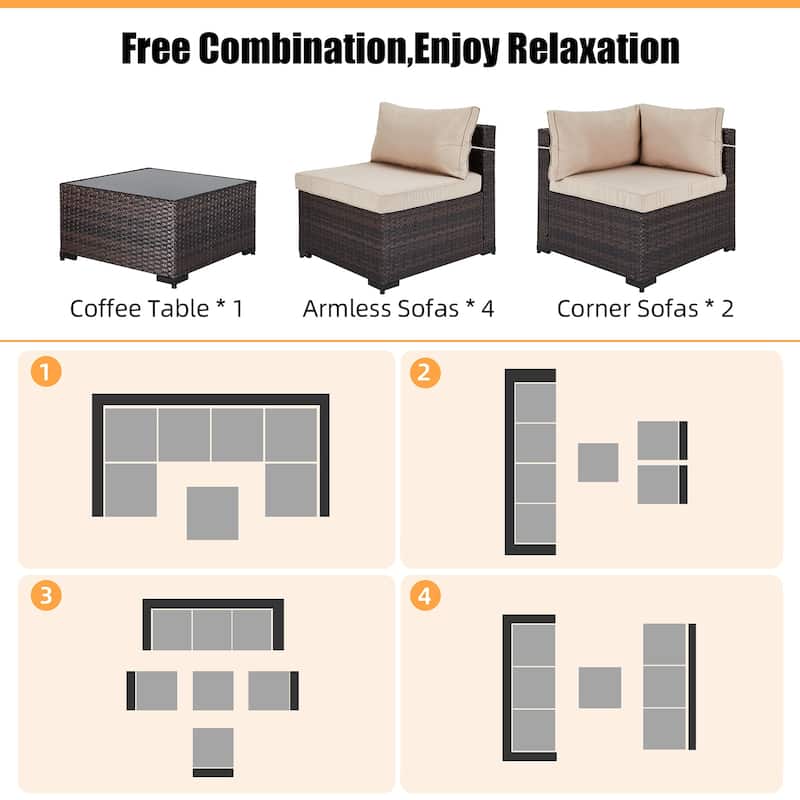 Patio Watcher Morden Outdoor 7-Piece Rattan Wicker Sectional Set Suit for Backyard