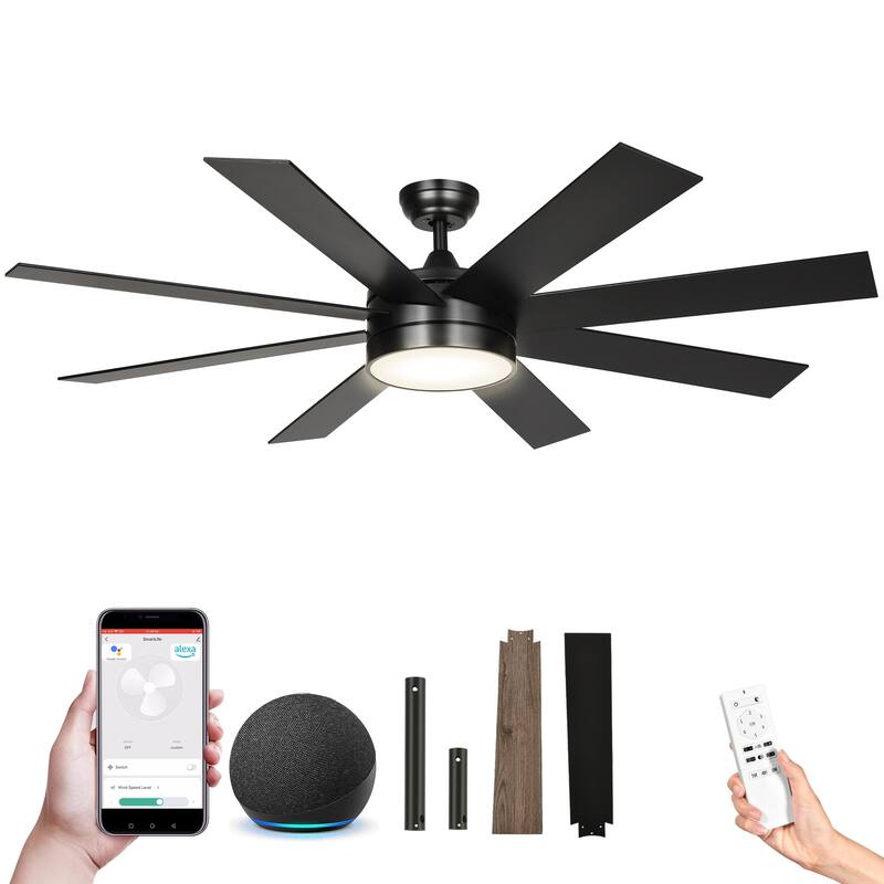 Moasis 60 Inch 8-Blades Smart Ceiling Fan with Lights and Remote/App Control