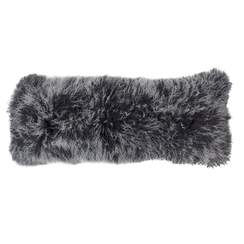 Poly-filled Mongolian Lamb Throw Pillow - 14"x36" - Charcoal