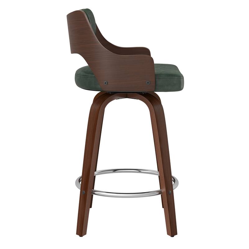 Modern Swivel Bar Stools with Curved Wood Back Upholstered Armrest Counter Stool
