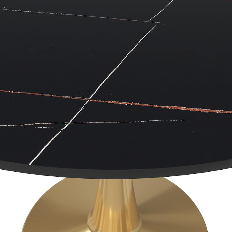 LeisureMod Round Dining Table 40" Sintered Stone Tabletop in Gold Steel Bistro Series