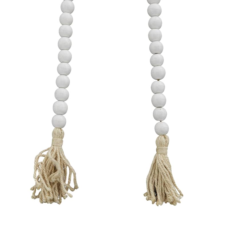 Mango Wood Handmade Round Long Carved Beaded Garland with Tassel - Roche River Decor