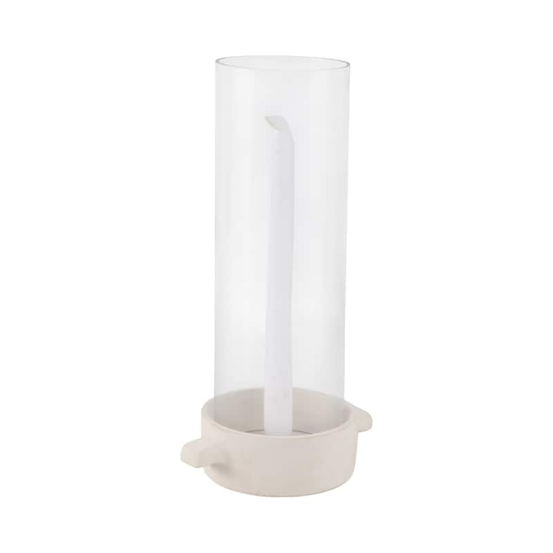 Pottery Glass Pillar and Taper Holder Rustic Base and Hurricane Sleeve - 7" x 5" x 13"