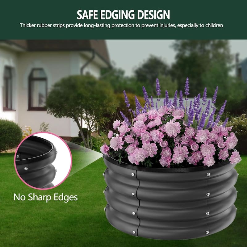 3-Pack Round Galvanized Steel Raised Garden Beds - 2x2x1Ft Heavy-Duty Open-Bottom Planters Sliver