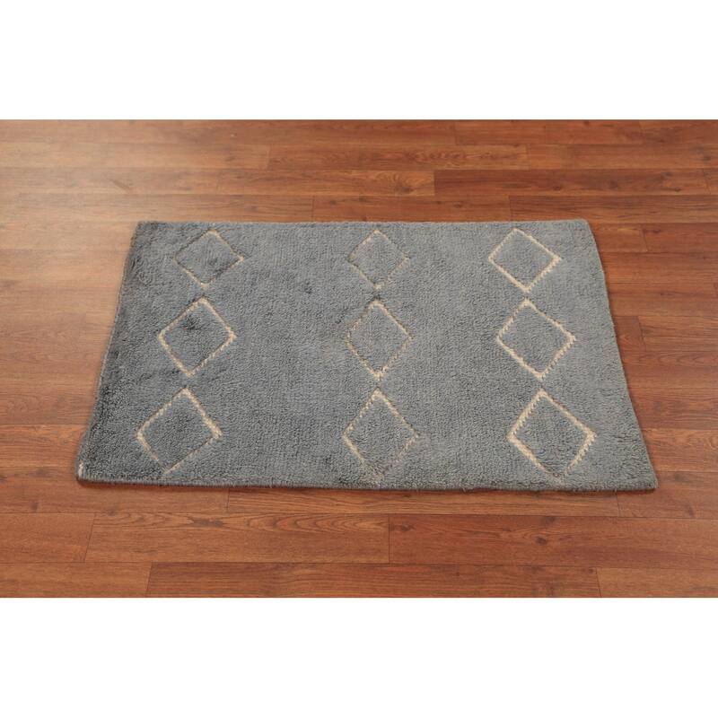 Contemporary Moroccan Oriental Foyer Rug Handmade Wool Carpet - 2'0"x 3'0"