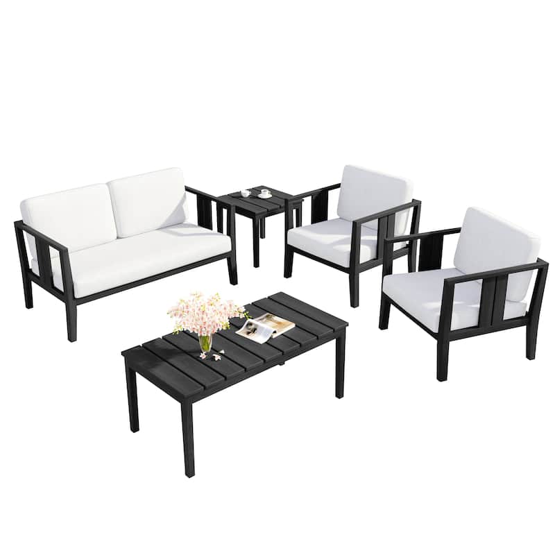 5-Piece Patio Furniture Solid Teak Outdoor Conversation Set