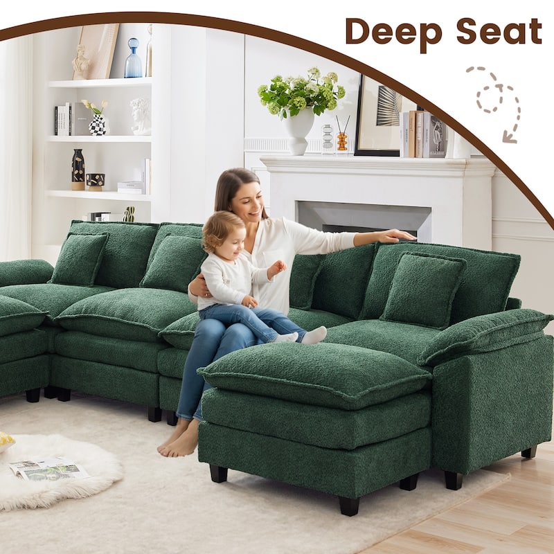 Modular Chenille Sectional Sofa with Ottomans, Deep Seat, Wide Padded Armrests, 2-Seat / 3-Seat / 4-Seat Options