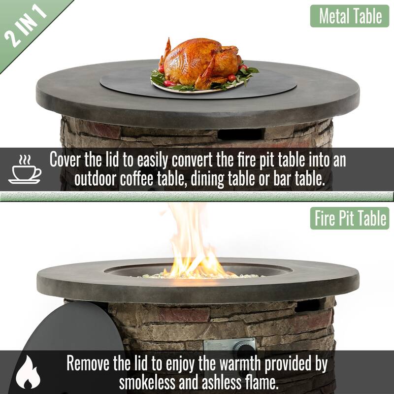GDFStudio - Modern Outdoor 36'' Propane Gas Fire Pit Table with Hidden Tank Storage & Removable Steel Lid, Cover Included