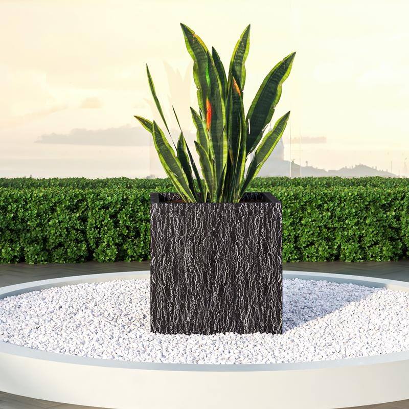 Verdura Modern Square Planter Pot in Fiberstone and Clay with Drainage Holes for Indoor Outdoor Home Garden Office Patio
