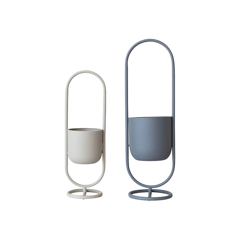 Metal Floor Planters Hanging on Stands, Set of 2 - 10.3"L x 9.0"W x 32.0"H - 10.3"L x 9.0"W x 32.0"H - Multi