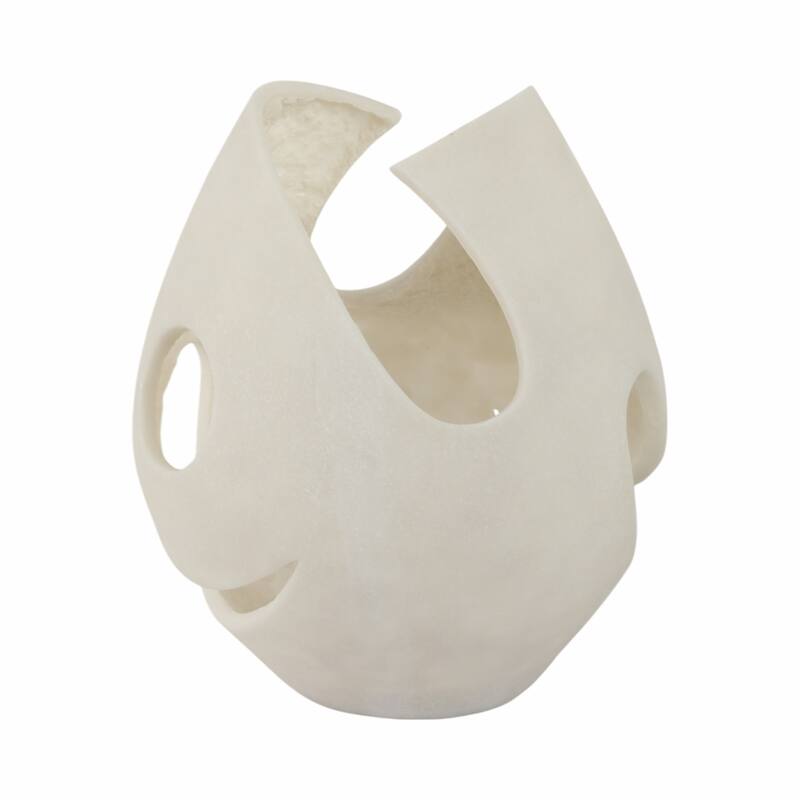 Resin Vase with Abstract Cutout Design Modern Decorative - 14" White