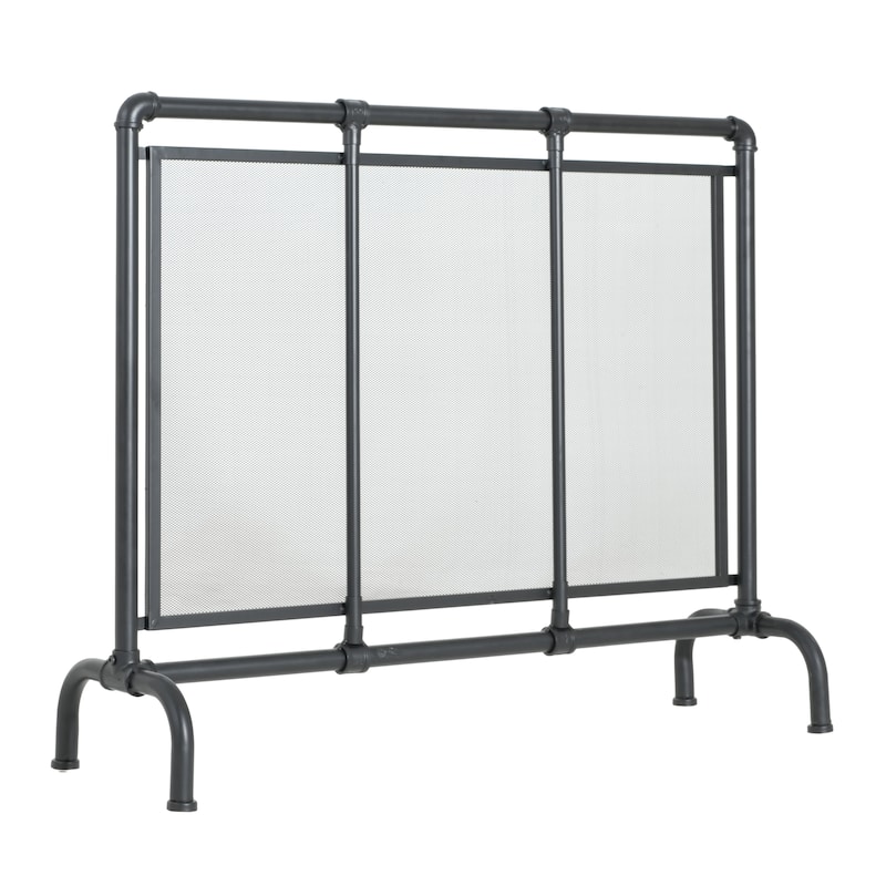 Christopher Knight Home - Celeste Mid-Century Modern Iron Fireplace Screen with Industrial Water Pipe Design - 36" W x 29" H
