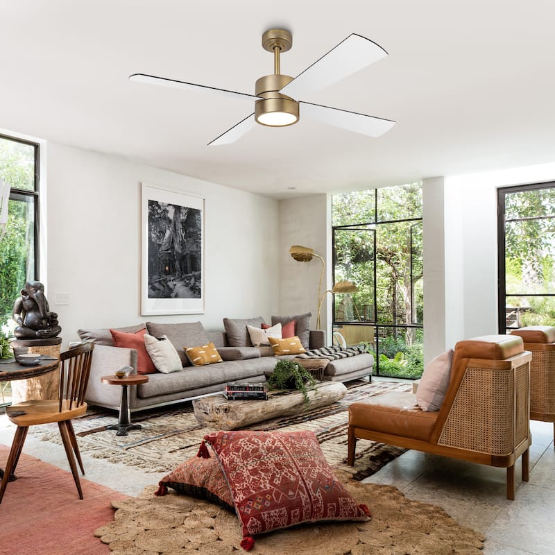 52" Black/ Distressed Brass Dimmable RGB Smart Ceiling Fan with Light and Remote, App Control