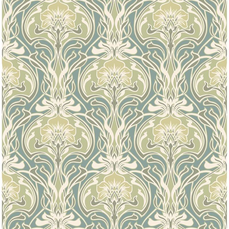 A-Street Prints Mucha Teal Botanical Ogee Wallpaper