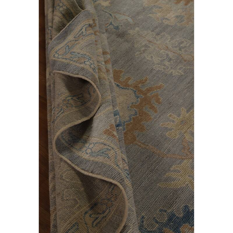 Hand Knotted Oriental 100% Wool Carpet Transitional All-Over Greys & Charcoal Oushak Area Rug - 12' 4'' X 9' 3''