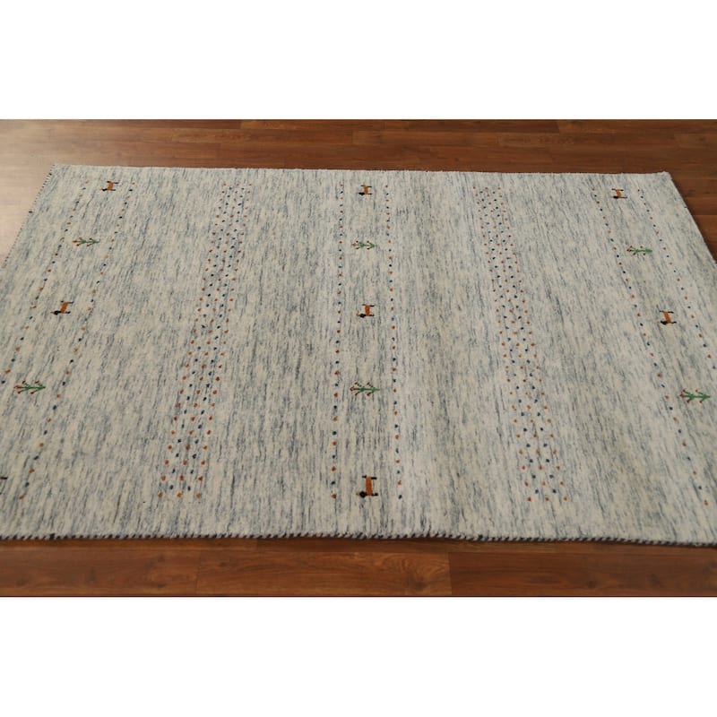 Tribal Gabbeh Oriental Area Rug Beige Handmade Wool Carpet - 4'0" x 5'10"