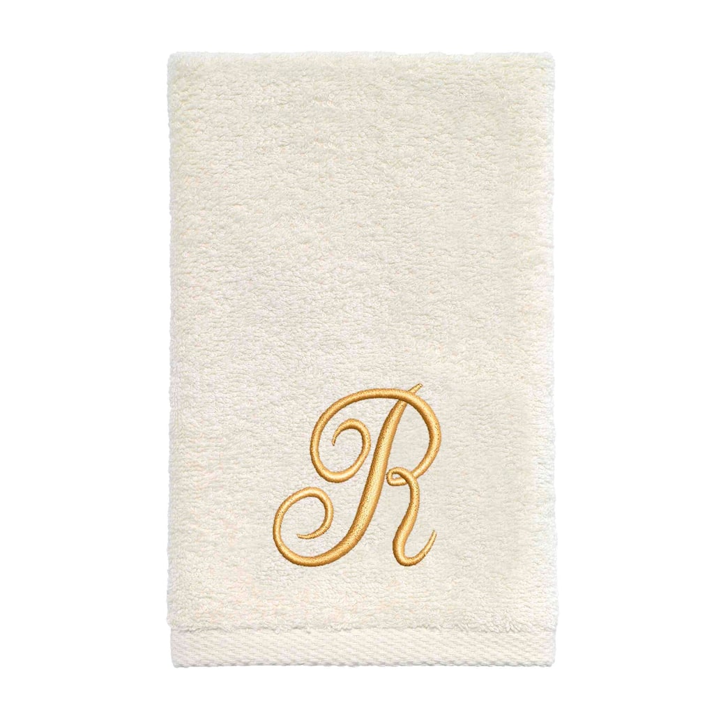 Avanti Linens Ivory/Gold Script Monogram Fingertip Towel Letter R - Fingertip Towel