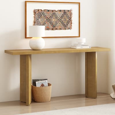 Minimalist Entryway Console Table, Wooden Accent Display Table with Geometric Legs, Narrow Sofa Table