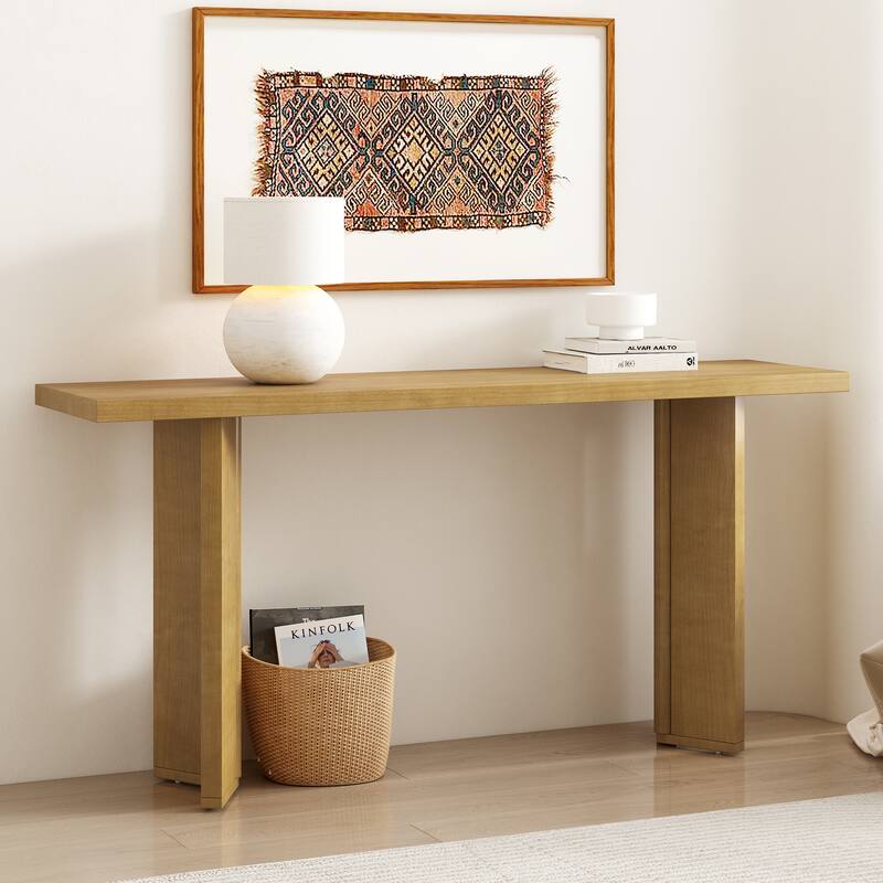 Modern Console Table Sofa Table with Pine Veneer and Geometric Legs Long Entryway Table Hallway Tables for Living Room - Natural