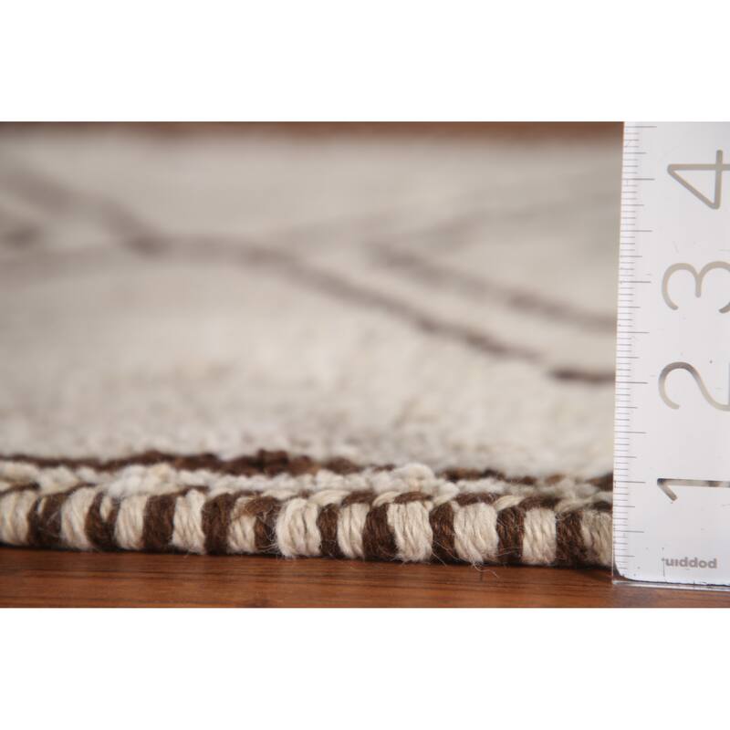 Geometric Beige Anatolian Runner Rug Handmade Wool Carpet - 3'1"x 10'4"