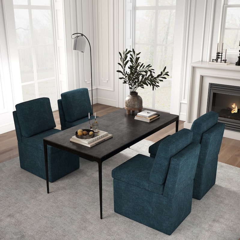 Upholstered Dining Chair with Under Seat Storage- Armless - Set of 4 - Dark Blue