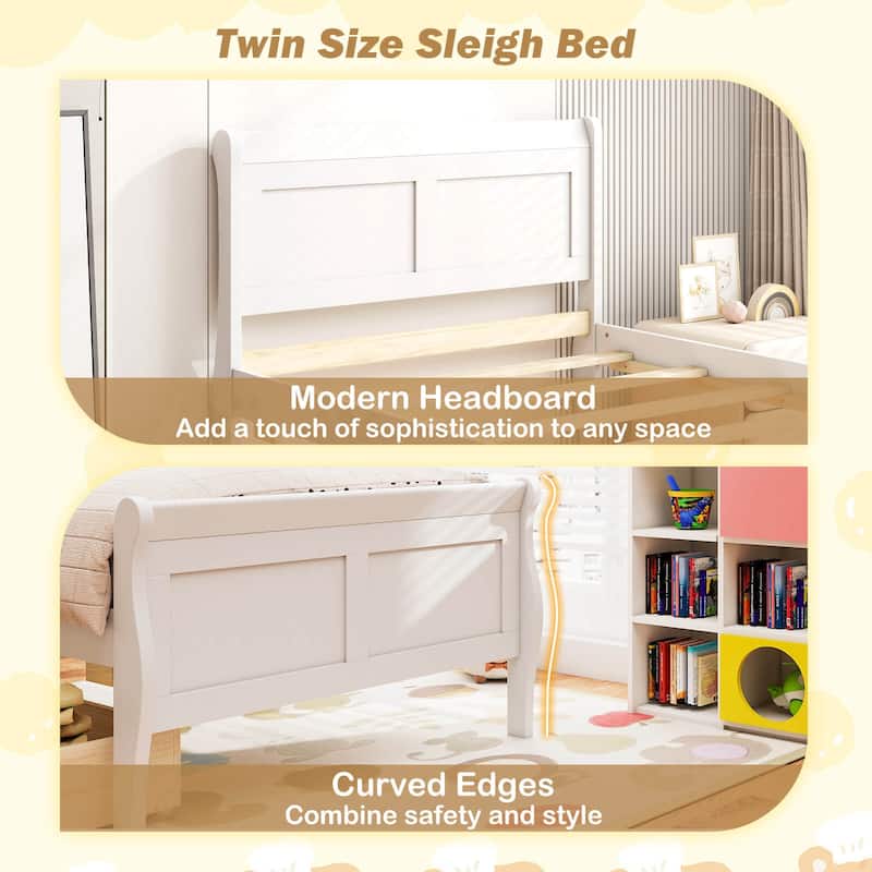 Costway Twin Size Bed Frame with 2 Storage Drawers Wood Platform Bed