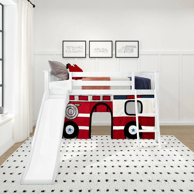Max and Lily Classic Twin-Size Low Loft with Easy Slide and Curtain