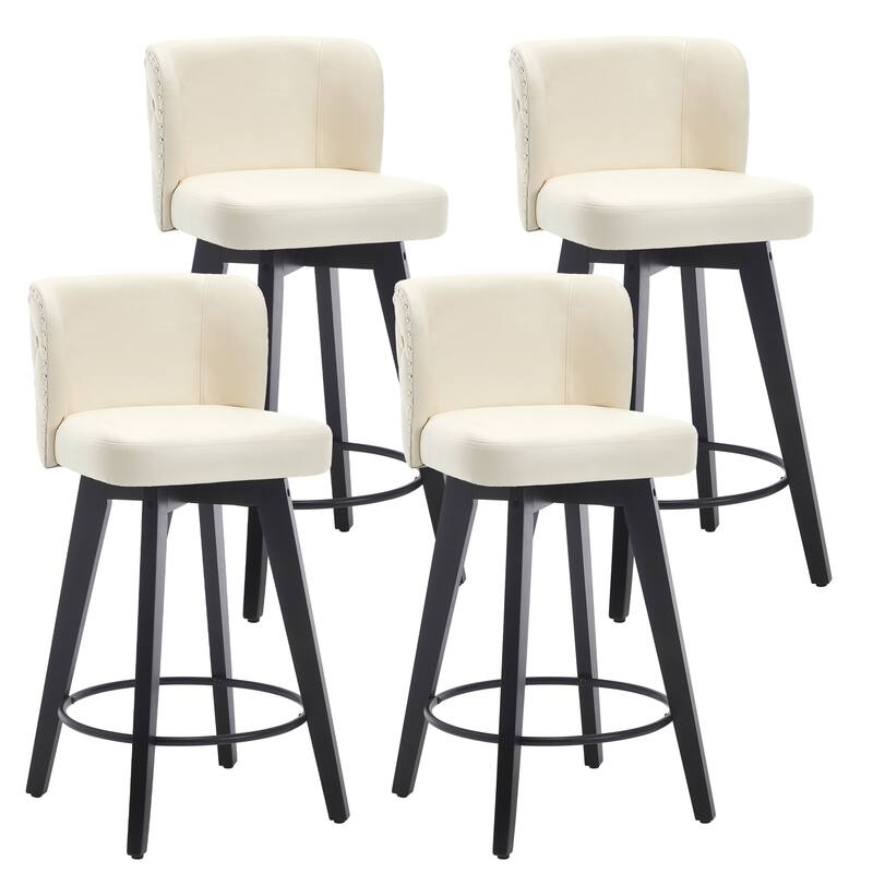 27.5" Faux Leather Upholstered Swivel Counter Height Bar Stool with Wooden Frame, Set of 1/2/3/4