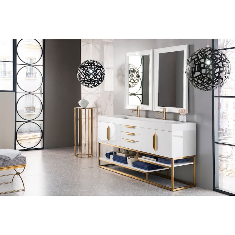 James Martin Vanities Columbia 72" Double Vanity, Glossy White with Radiant Gold Hardware