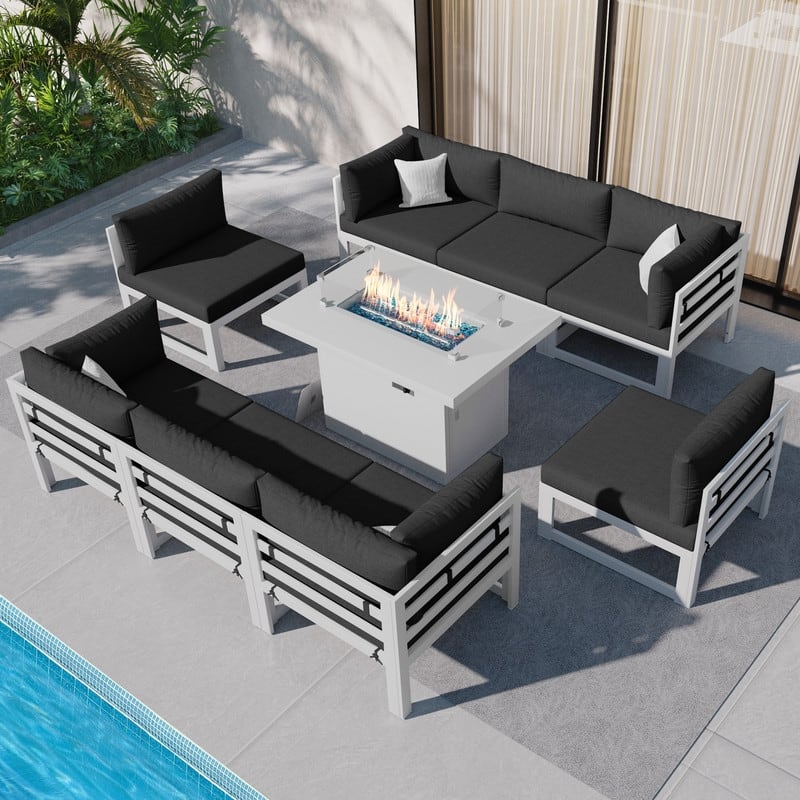FINCATI White Aluminum Modern Patio Furniture Sectional Sofa Set with Cushion