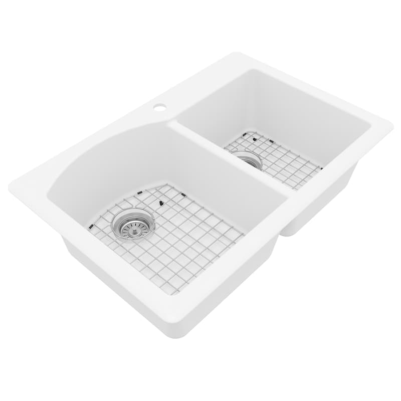 Karran Drop-In Quartz 33 in. 1-Hole 60/40 Double Bowl Kitchen Sink Kit