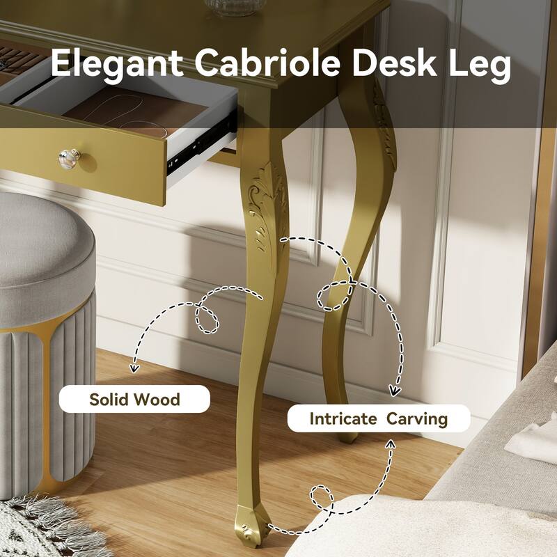 Luxury Makeup Vanity Desk with Oval Mirror, 3-Drawer Dressing Table