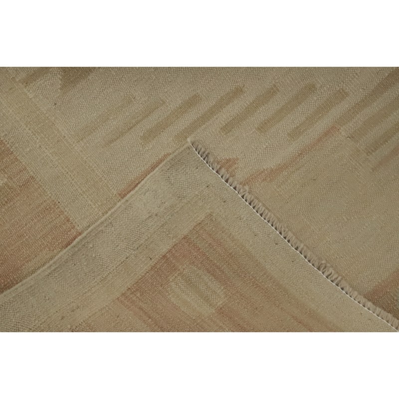 Hand Woven Oriental 100% Wool Carpet Southwestern Tribal Beige & Ivories Kilim Area Rug - 9' 8'' X 6' 9''