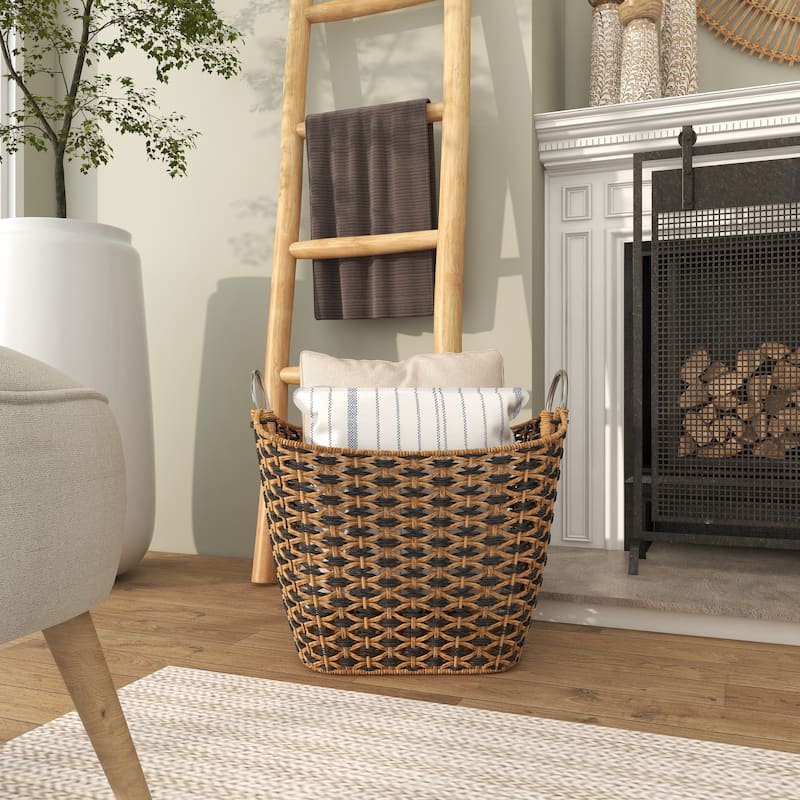 Brown Seagrass Handmade Decorative and Functional Storage Basket with Handles