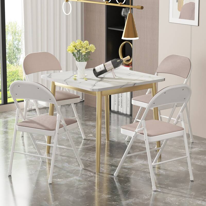 VECELO Dining Chairs Set of 4/8, Beige/Black Folding Chairs with Steel Frame