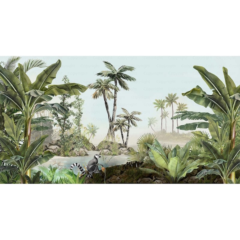 Tropical Lemur Paradise Wallpaper Mural