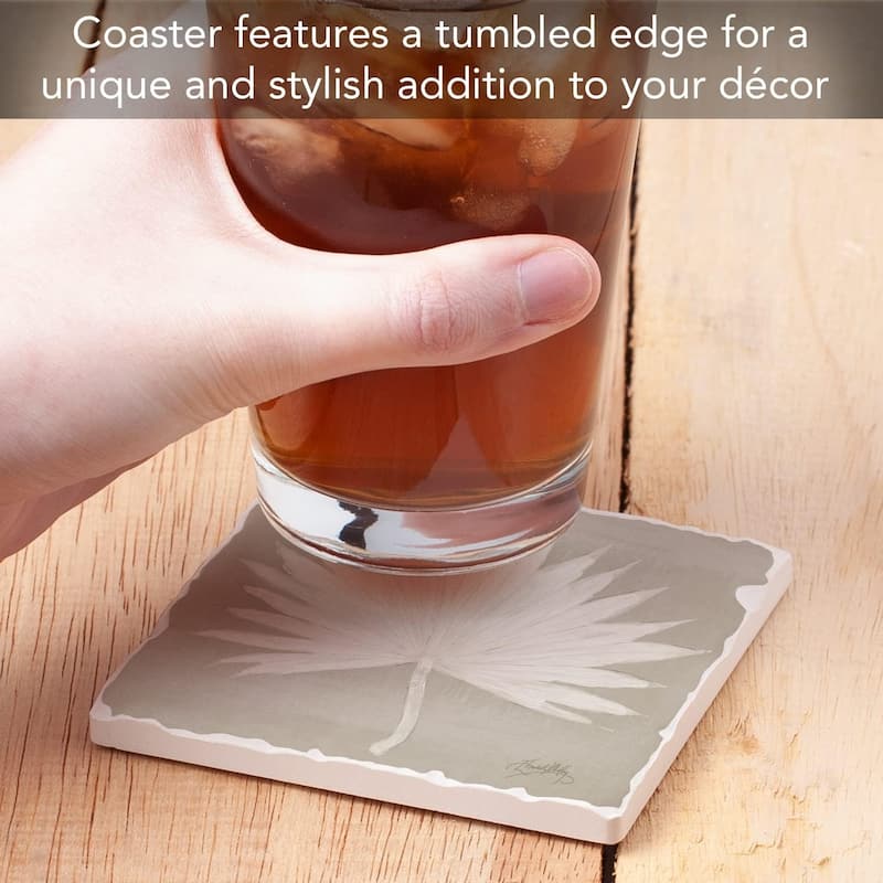 Absorbent Stone Tumbled Tile Coasters, Fan Palm I, Set of 4