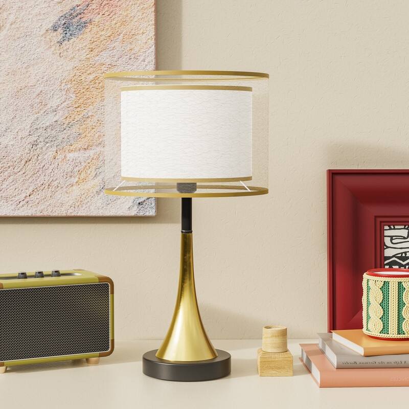 Antique Brass Glassic bedside Table Lamp Adjustable 3 Lighting Colors with Bulb