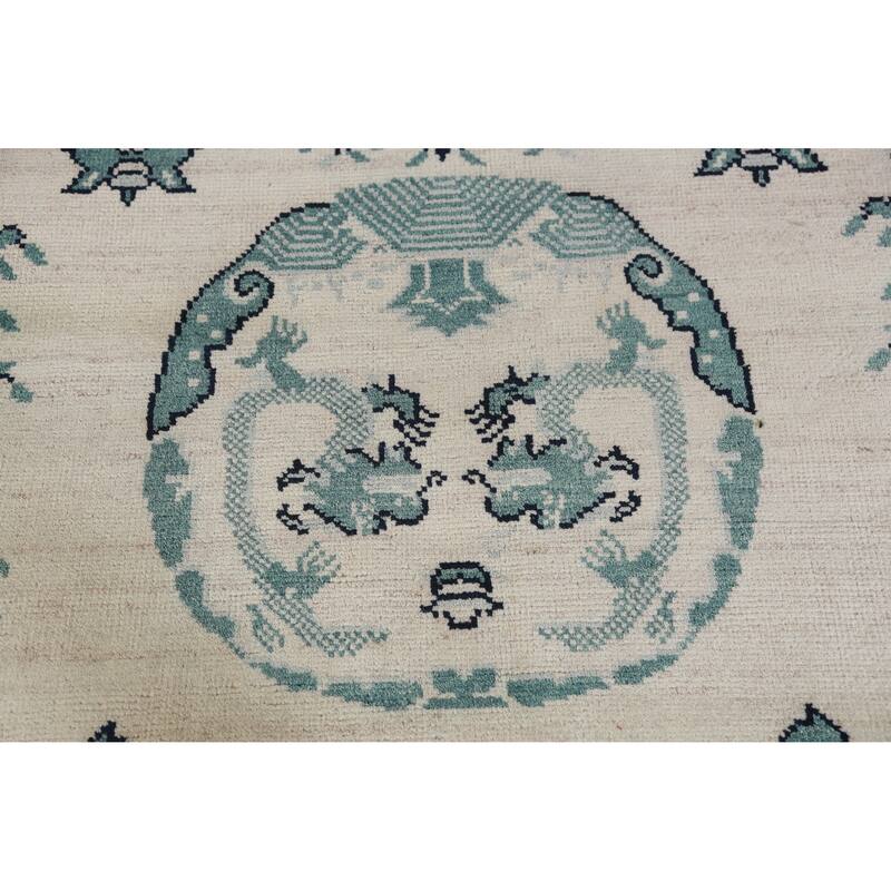 Hand Knotted Oriental 100% Wool Carpet Traditional Geometric Beige & Ivories Art Deco Area Rug - 7' 10'' X 7' 11''