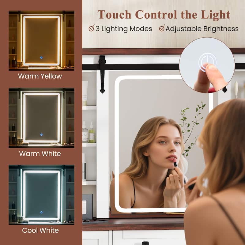 Gymax Vanity Desk w/Touch Screen Mirror Farmhouse Dressing Table