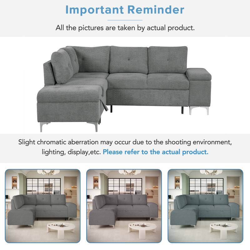 Contemporary L Shaped Sectional Sofa with Storage Ottoman and USB Ports and Drop Down Table for Living Room
