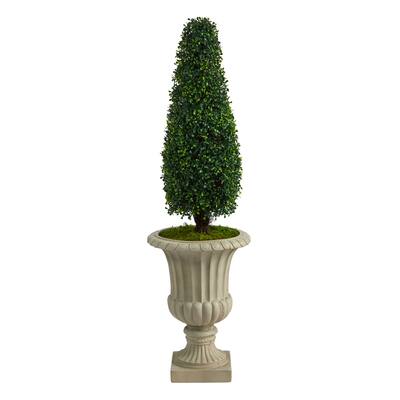 4' Boxwood Tower Artificial Topiary Tree in Sand Finished Urn - 20.5"
