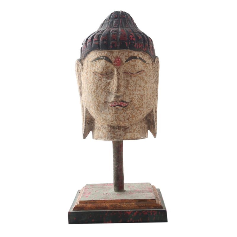 Novica Handmade Sacred Buddha Wood Statuette