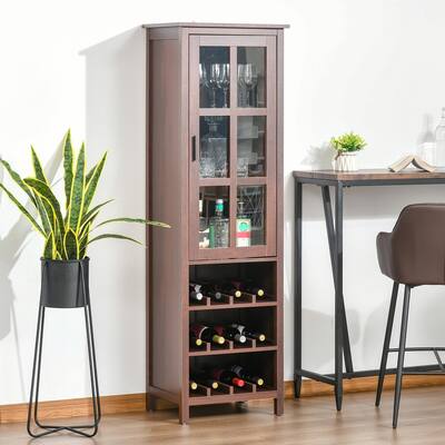 HOMCOM Wine Cabinet Bar Display Cupboard with Glass Door and 3 Storage Compartment for Home Bar - N/A