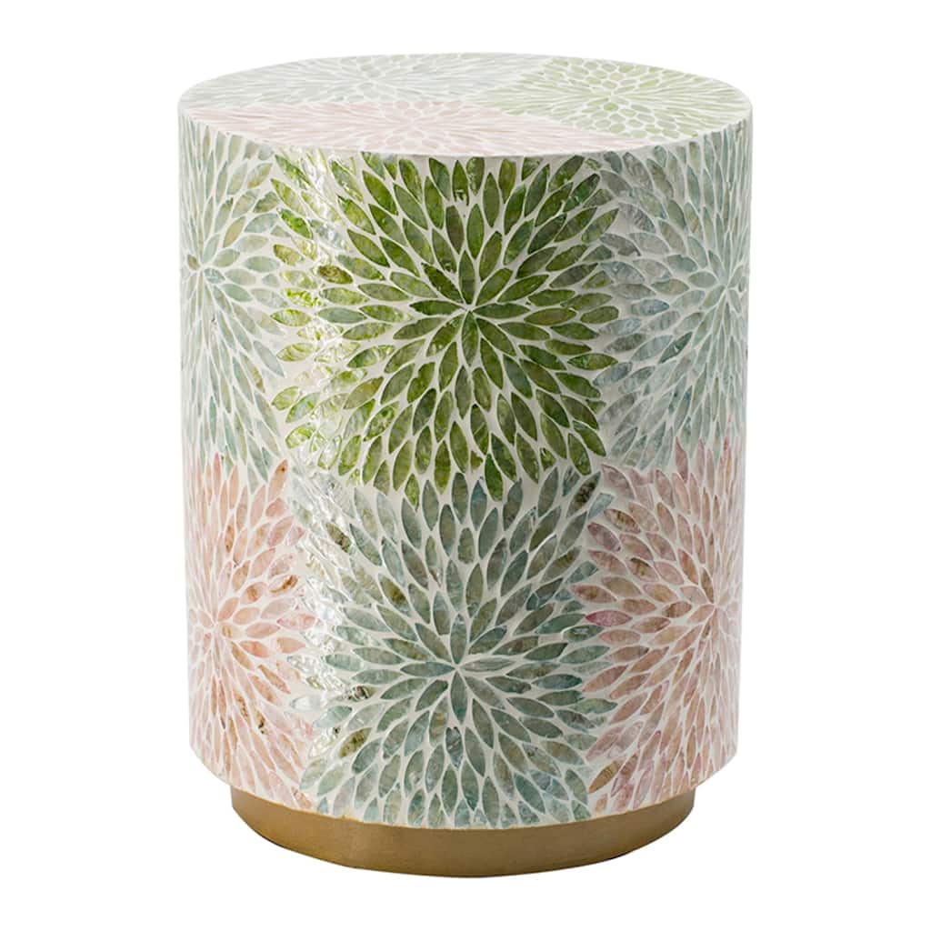 Floral Capiz Shell Accent Stool - 17.75" - Green and Pink