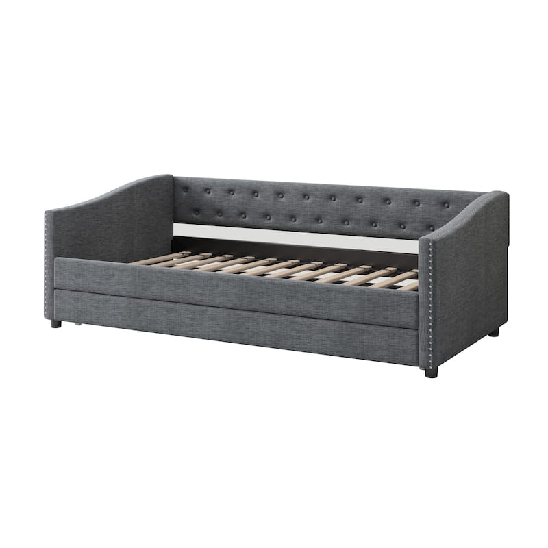 Tufted Daybed with Copper Nails on Waved Arms