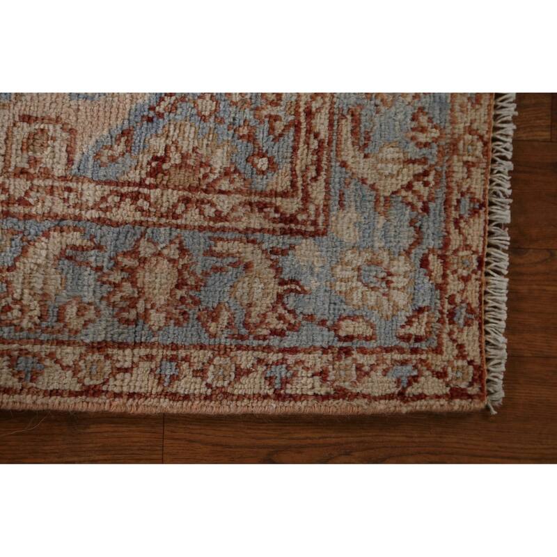 Hand Knotted Oriental 100% Wool Carpet Transitional Geometric Peach Oushak Area Rug - 3' 10'' X 2' 11''